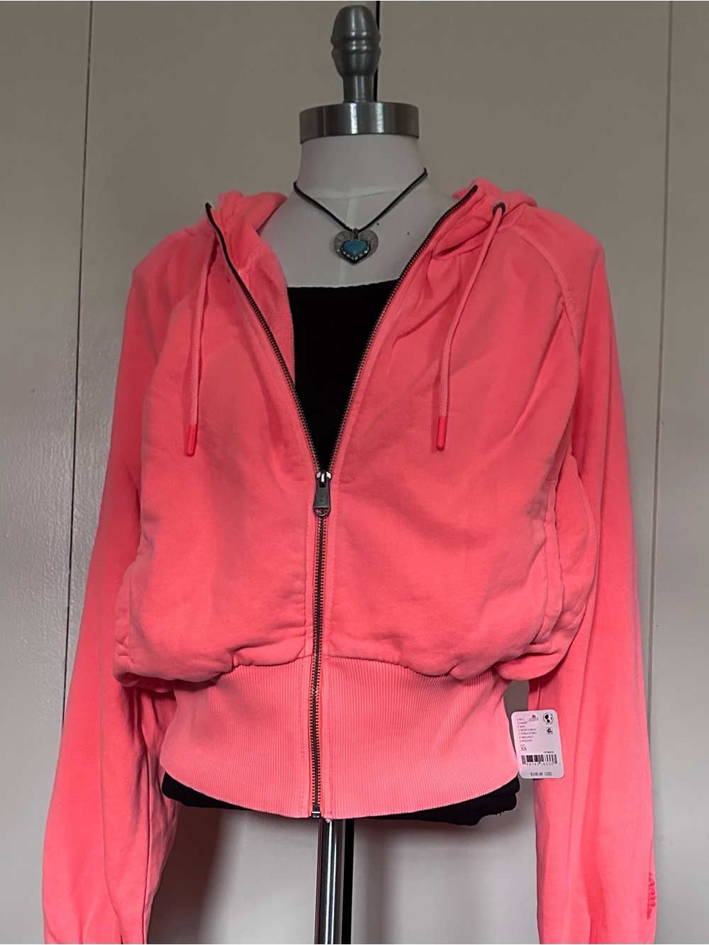 FREE PEOPLE MOVEMENT Hooded Bright Orange Zip-Up Sweatshirt (XS) NWT